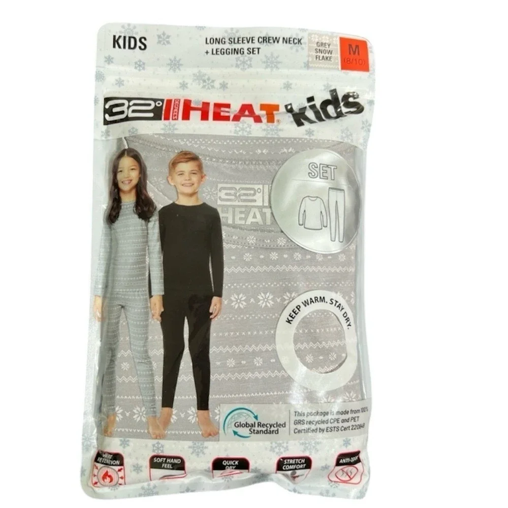 32 Degrees Kids Long Sleeve Crew Neck Legging Set Grey Snow Flake Size M 8/10 #2